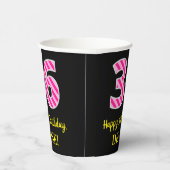 Gobelets En Papier Fun Pink Stripes "36" : Joyeux 36ème anniversaire  (Droite)