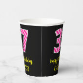 Gobelets En Papier Fun Pink Stripes "37" : Joyeux 37ème anniversaire  (Droite)