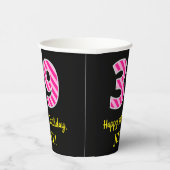 Gobelets En Papier Fun Pink Stripes "39" : Joyeux 39ème anniversaire (Droite)