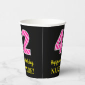 Gobelets En Papier Fun Pink Stripes "42" : Joyeux 42ème anniversaire  (Droite)