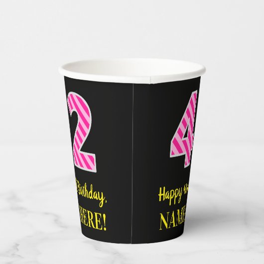 Gobelets En Papier Fun Pink Stripes "42" : Joyeux 42ème anniversaire  (Droite)
