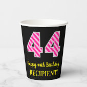 Gobelets En Papier Fun Pink Stripes "44" : Joyeux 44ème anniversaire (Verso)