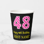 Gobelets En Papier Fun Pink Stripes "48" : Joyeux 48ème anniversaire (Recto)