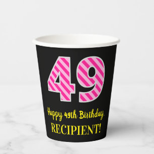 Gobelets En Papier Fun Pink Stripes "49" : Joyeux 49ème anniversaire