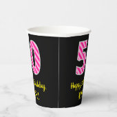 Gobelets En Papier Fun Pink Stripes "50" : Joyeux 50ème anniversaire (Droite)