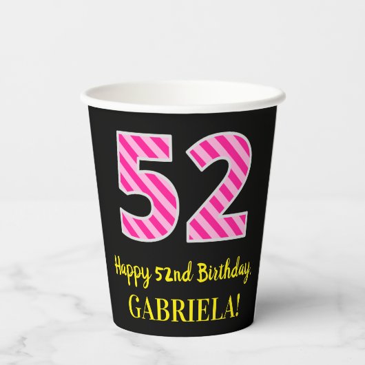 Gobelets En Papier Fun Pink Stripes "52" : Joyeux 52ème anniversaire (Verso)