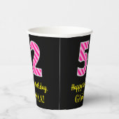 Gobelets En Papier Fun Pink Stripes "52" : Joyeux 52ème anniversaire (Droite)