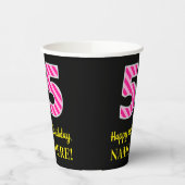 Gobelets En Papier Fun Pink Stripes "55" : Joyeux 55ème anniversaire (Gauche)