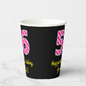 Gobelets En Papier Fun Pink Stripes "56" : Joyeux 56ème anniversaire (Gauche)