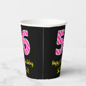 Gobelets En Papier Fun Pink Stripes "56" : Joyeux 56ème anniversaire (Droite)