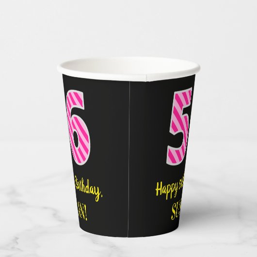 Gobelets En Papier Fun Pink Stripes "56" : Joyeux 56ème anniversaire  (Droite)