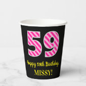Gobelets En Papier Fun Pink Stripes "59" : Joyeux 59ème anniversaire (Verso)