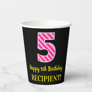 Gobelets En Papier Fun Pink Stripes "5" : Joyeux 5ème anniversaire +