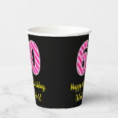 Gobelets En Papier Fun Pink Stripes "60" : Joyeux 60ème anniversaire  (Gauche)