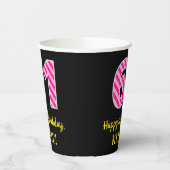 Gobelets En Papier Fun Pink Stripes "61" : Joyeux 61ème anniversaire  (Gauche)