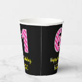 Gobelets En Papier Fun Pink Stripes "61" : Joyeux 61ème anniversaire  (Droite)