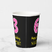 Gobelets En Papier Fun Pink Stripes "63" : Joyeux 63ème anniversaire  (Droite)