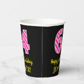 Gobelets En Papier Fun Pink Stripes "64" : Joyeux 64ème anniversaire  (Droite)