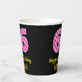 Gobelets En Papier Fun Pink Stripes "66" : Joyeux 66ème anniversaire  (Gauche)