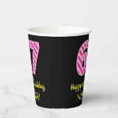 Gobelets En Papier Fun Pink Stripes "67" : Joyeux 67ème anniversaire (Gauche)