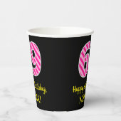 Gobelets En Papier Fun Pink Stripes "69" : Joyeux 69ème anniversaire (Gauche)