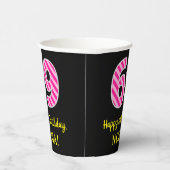 Gobelets En Papier Fun Pink Stripes "69" : Joyeux 69ème anniversaire (Droite)