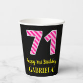 Gobelets En Papier Fun Pink Stripes "71" : Joyeux 71ème anniversaire  (Verso)