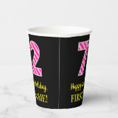Gobelets En Papier Fun Pink Stripes "72" : Joyeux 72e anniversaire +  (Droite)