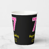 Gobelets En Papier Fun Pink Stripes "77" : Joyeux 77ème anniversaire  (Gauche)