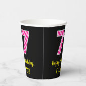 Gobelets En Papier Fun Pink Stripes "77" : Joyeux 77ème anniversaire  (Droite)