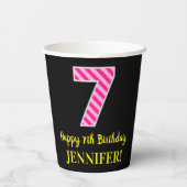 Gobelets En Papier Fun Pink Stripes "7" : Joyeux 7ème anniversaire +  (Verso)