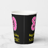 Gobelets En Papier Fun Pink Stripes "80" : Joyeux 80ème anniversaire  (Droite)