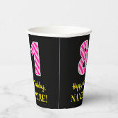 Gobelets En Papier Fun Pink Stripes "81" : Joyeux 81ème Anniversaire (Droite)