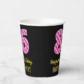 Gobelets En Papier Fun Pink Stripes "86" : Joyeux 86ème anniversaire  (Gauche)
