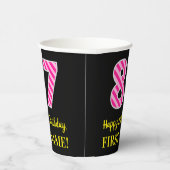 Gobelets En Papier Fun Pink Stripes "87" : Joyeux 87ème anniversaire  (Droite)