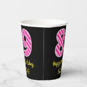 Gobelets En Papier Fun Pink Stripes "89" : Joyeux 89ème anniversaire  (Droite)