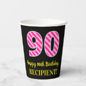 Gobelets En Papier Fun Pink Stripes "90" : Joyeux 90ème anniversaire (Verso)