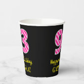 Gobelets En Papier Fun Pink Stripes "93" : Joyeux 93ème anniversaire  (Gauche)