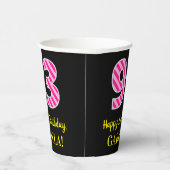 Gobelets En Papier Fun Pink Stripes "93" : Joyeux 93ème anniversaire  (Droite)