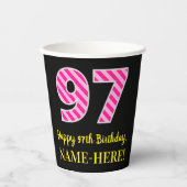 Gobelets En Papier Fun Pink Stripes "97" : Joyeux 97ème anniversaire  (Recto)
