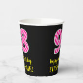 Gobelets En Papier Fun Pink Stripes "98" : Joyeux 98ème anniversaire  (Gauche)