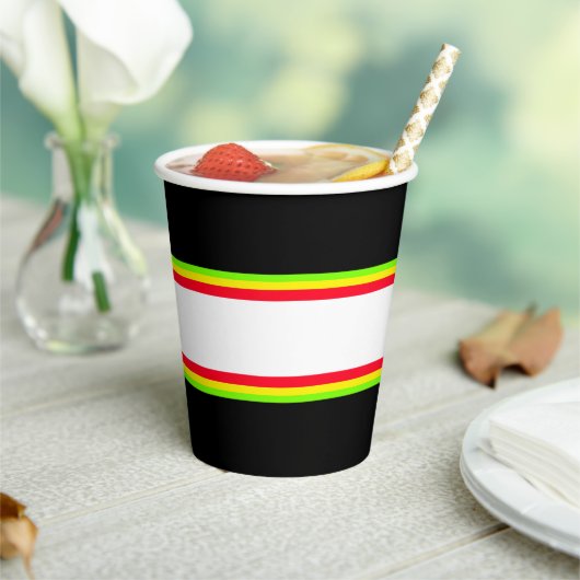 Gobelets En Papier Fun Red Lemon Lime White Racing Stripes Sur Black (Insitu)