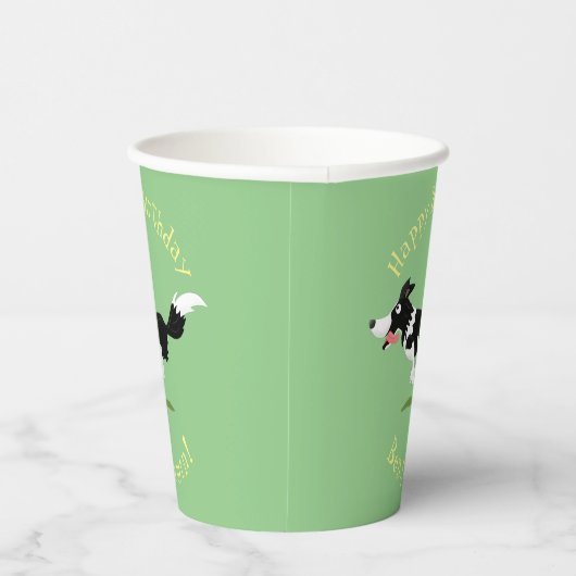Gobelets En Papier Funny Border Collie chien en course dessin animé (Droite)