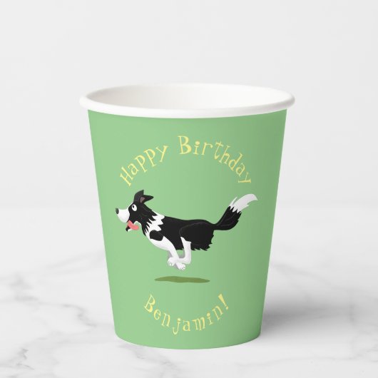 Gobelets En Papier Funny Border Collie chien en course dessin animé (Recto)