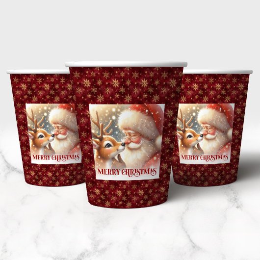 Gobelets En Papier Funny Christmas Cups with Santa Claus and Rudolph