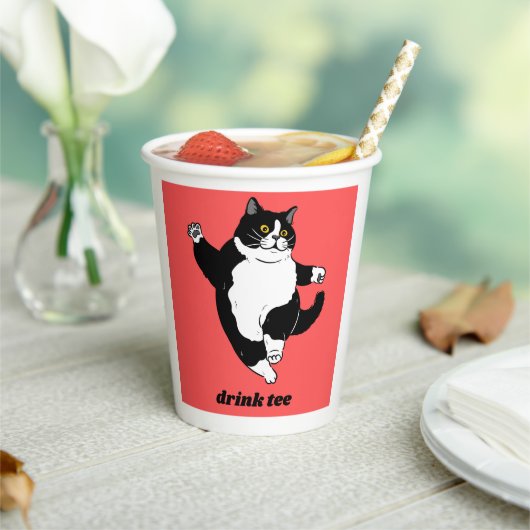 Gobelets En Papier Funny Dancing Cat Paper Mug – Cute Black & White C (Insitu)