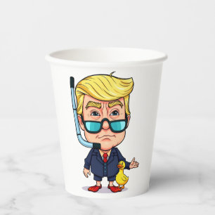 Gobelets En Papier Funny Donald Trump Snorkel Cartoon with Rubber Duc