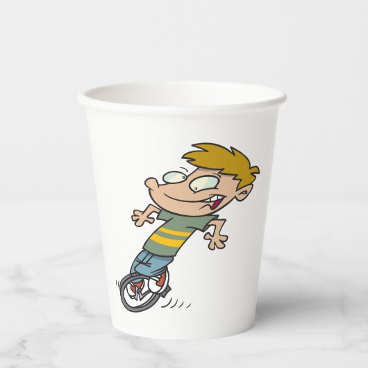 Gobelets En Papier Funny Garçon équitation monocycle (Recto)