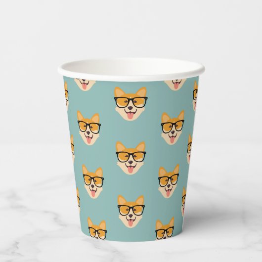 Gobelets En Papier Funny Hipster Corgi Motif (Verso)