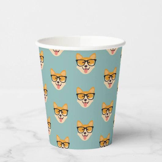 Gobelets En Papier Funny Hipster Corgi Motif (Gauche)